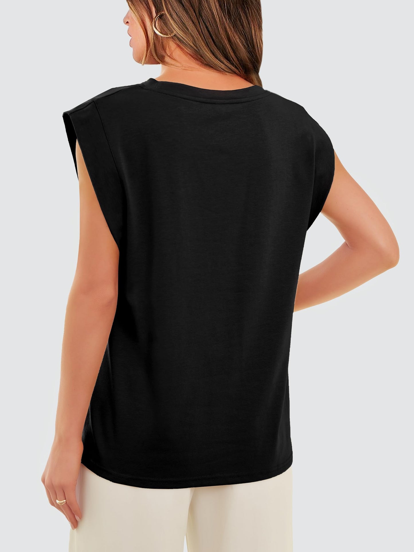 WIHOLL Black T Shirt for Women Dressy Casual Cap Sleeve Sleeveless Tops Basic Tee Shirts T-Shirt Trendy Tshirts Spring Summer Cute Top 2024 S