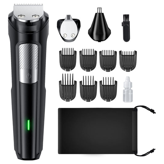 RICAF Beard Trimmer Hair Clipper for Men, 13 Piece Men’s Grooming Kit with Cordless Rechargeable Hair & Nose Trimmer Electric Shaver, Stainless Steel Blades for Painless Facial & Body Hair Removal