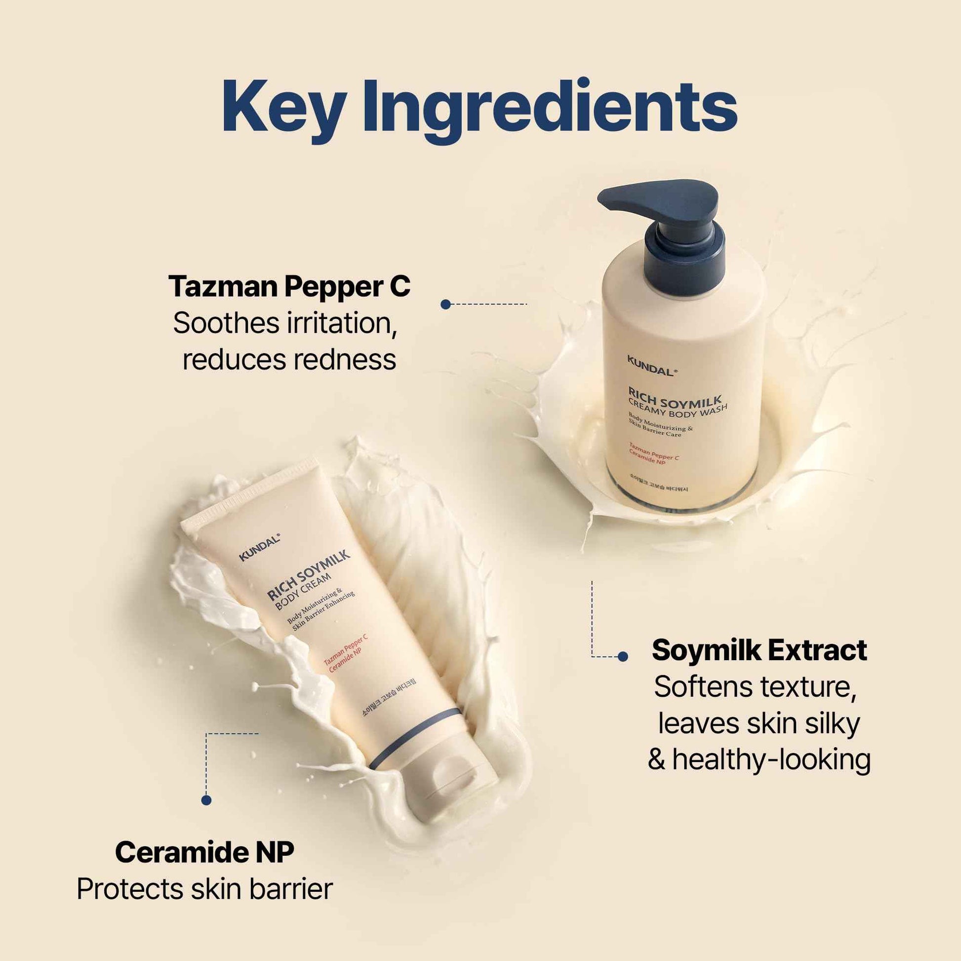 KUNDAL Soymilk Body Wash & Body Cream Set, Moisturizing Body Care with Ceramides, Hydrating Skincare Duo for Dry Skin, Mellow Vanilla Scent (16.9 fl oz + 6.76 fl oz), Stocking Stuffers