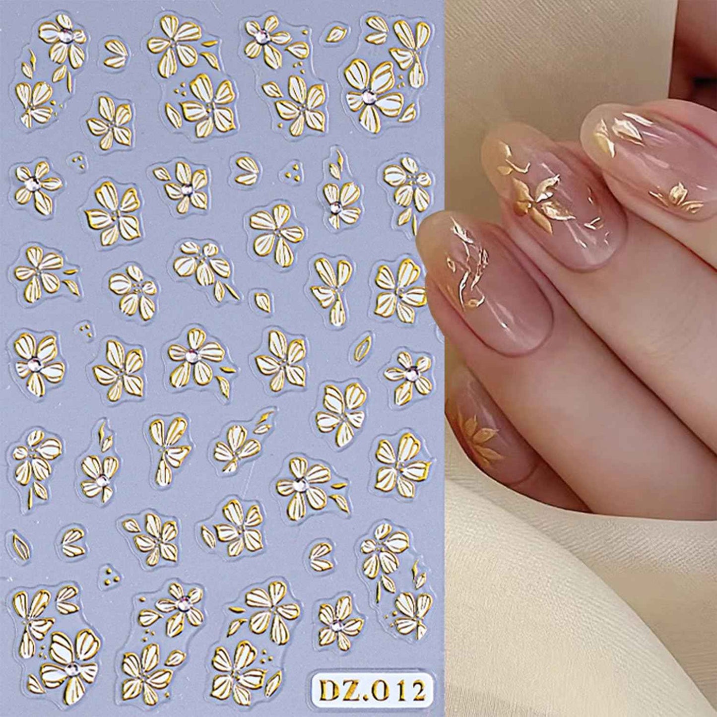 Tyuimhx 8 Sheets Flowers Stickers for Nail Art 3D Gold Silver Purple Pink Blue Green Flower Designs Stickers for Nail Art Supplies Spring Summer Nail Stickers for Women DIY Nail Art Decorations