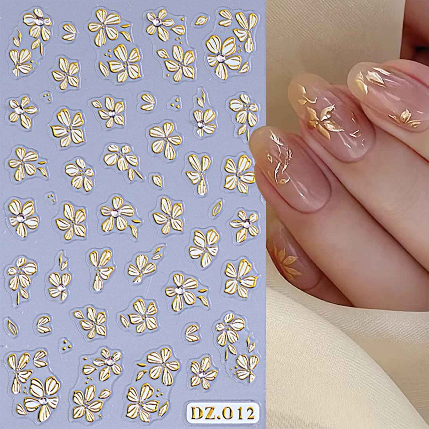 Tyuimhx 8 Sheets Flowers Stickers for Nail Art 3D Gold Silver Purple Pink Blue Green Flower Designs Stickers for Nail Art Supplies Spring Summer Nail Stickers for Women DIY Nail Art Decorations