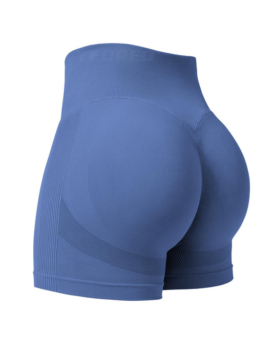 YEOREO Professional Women Workout Shorts 3.6" Scrunch Shorts Seamless High Waisted Contour Gym Yoga Biker Shorts Grey Blue XS