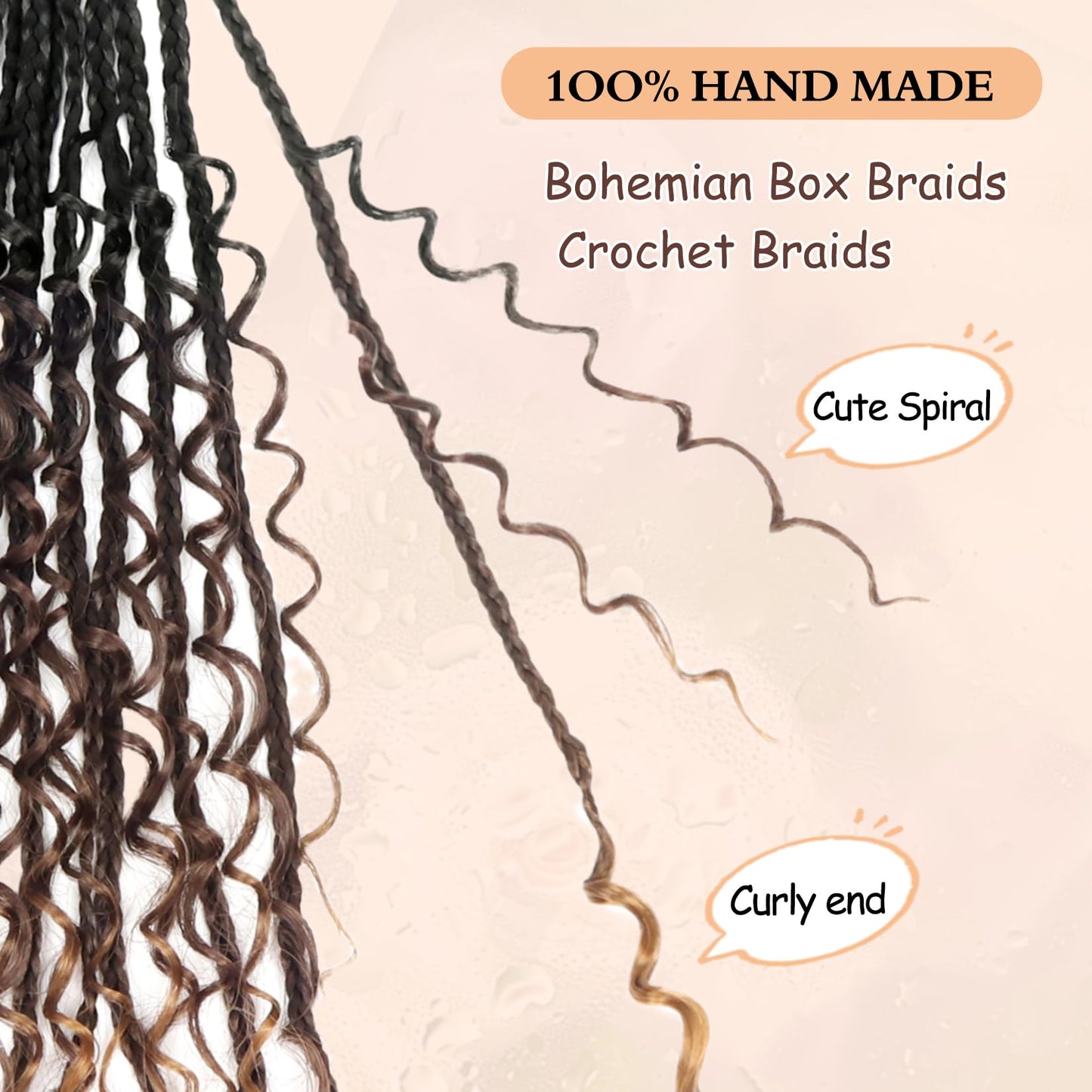 8 Packs Boho Box Crochet Braids Pre Looped with Curly Ends - 8 Inch Goddess Bohemian Box Braids Crochet Hair for Black Women Synthetic 3X Boho Braids Crochet Hair Extensions Pre Looped 1B-4-30