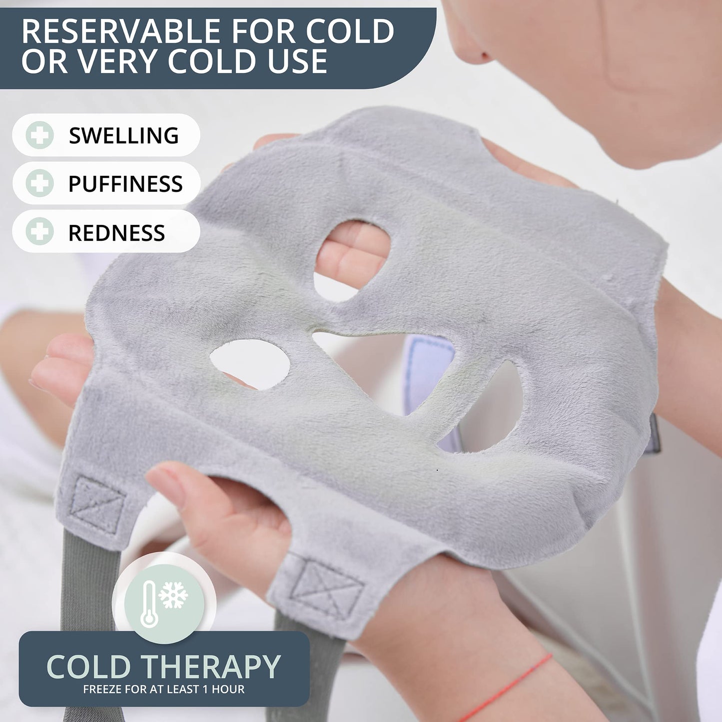 MyHalos Ice Face Mask - 2023 Frozen Face Mask for Pain Relief, Migraine & Wisdom Tooth Surgery - Our Cooling Face Mask for Swelling, Puffiness & Stress Relief - Hot or Cold Gel Face Mask Cold Pack