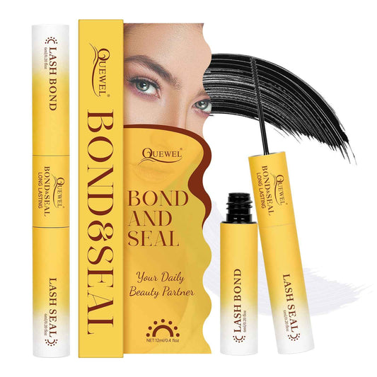 QUEWEL Lash Bond and Seal Lash Glue for Eyelash Clusters,12ml Super Strong Hold Lash Cluster Glue Bond and Seal Waterproof for DIY Lash Extensions Easy to Use at Home (6ml Black Bond+6ml Clear Seal)