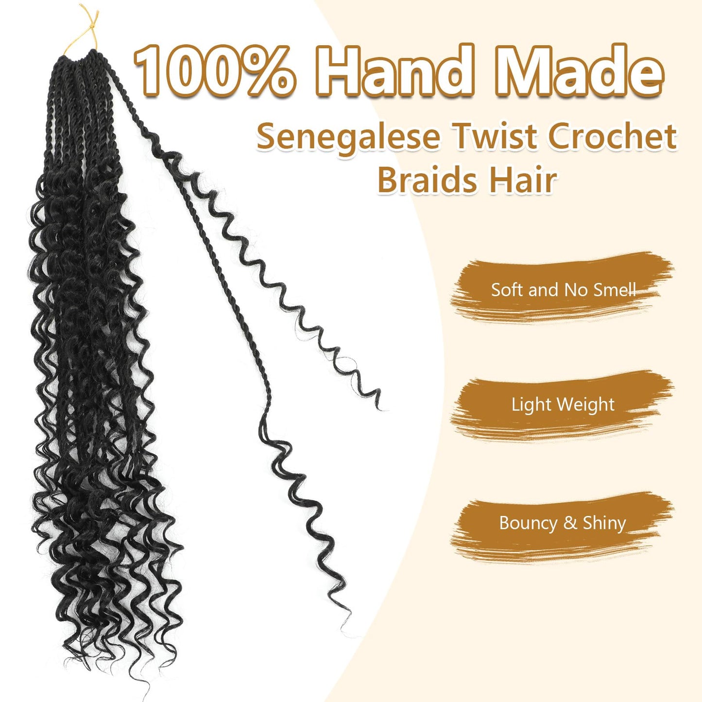 Senegalese Twist Crochet Hair with Curly Ends - 24 Inch Boho Island Twist Crochet Hair 8 Packs Boho Goddess Twist Crochet Hair Pre Looped Crochet Twists with Curly Ends(24(8Packs), 1B)