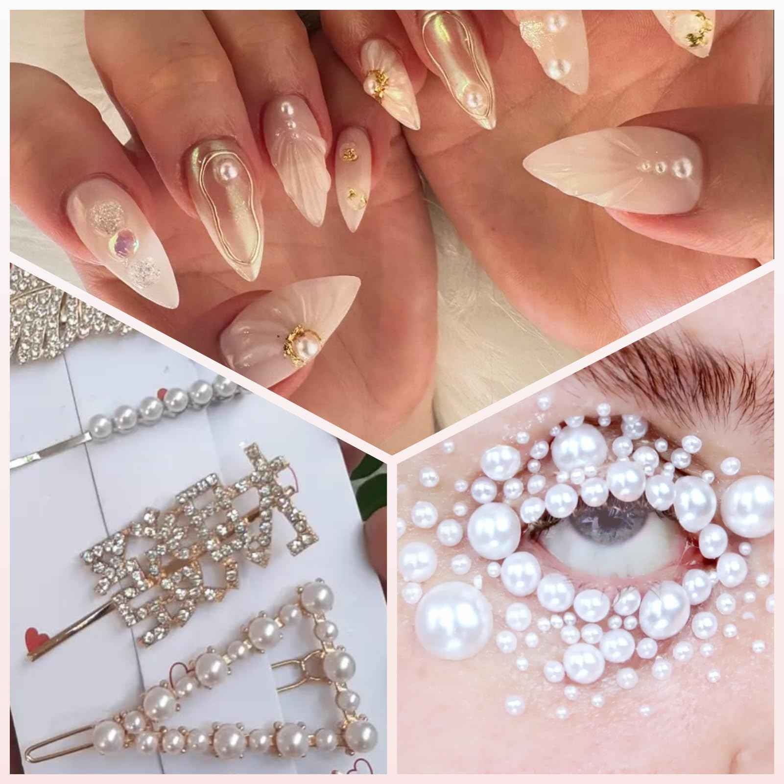 OPMADM 14000 Pcs Flat Back Pearls for Crafting with B7000 Glue White Half Pearl Beads for Jewelry Making Beads for Nails Party Face Clothes Shoe Balloon Birthday Decorations Cup DIY 2/3/4/5/6/8mm