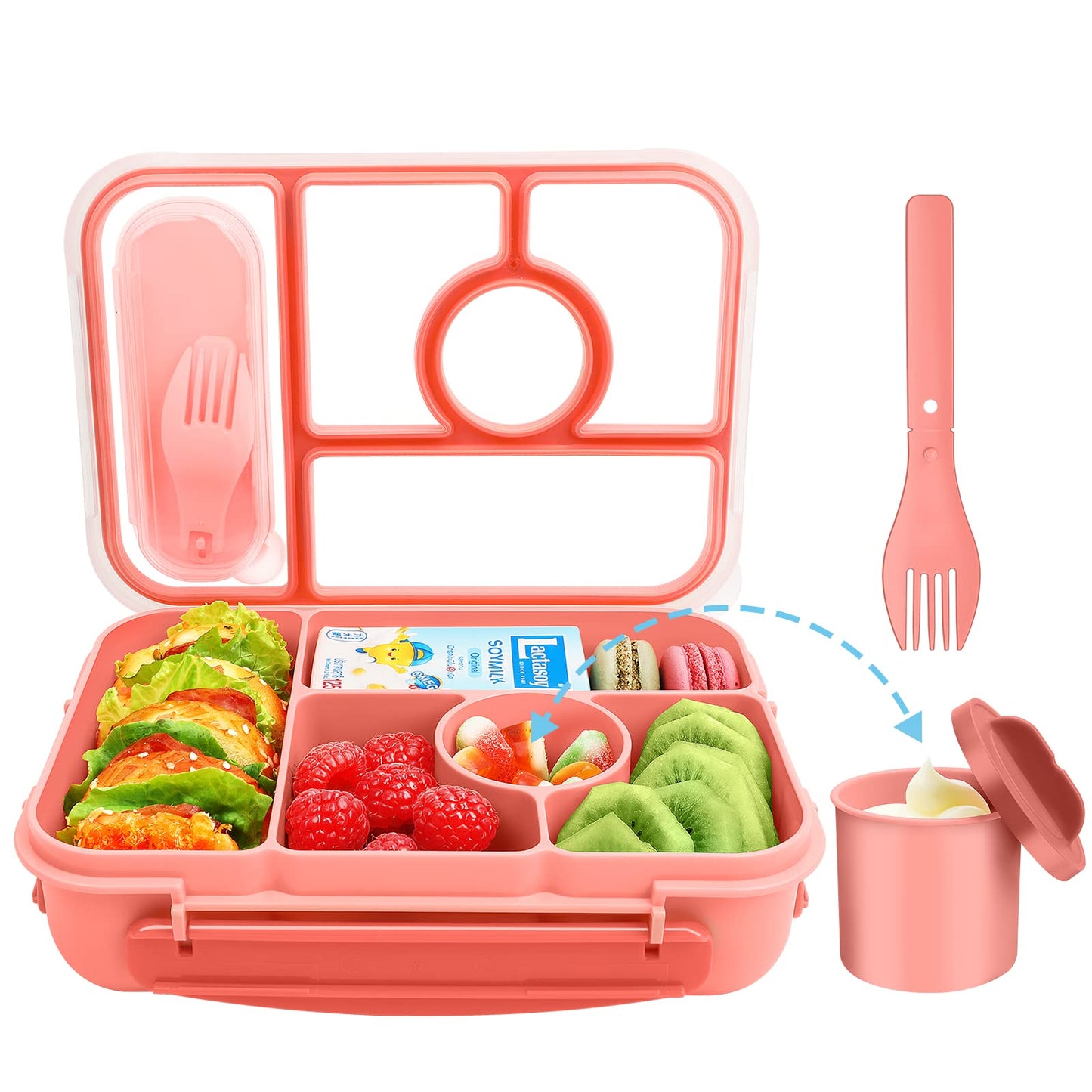 Demiue Lunch Box Kids,Bento Box Adult Lunch Box,Lunch Containers for Adults/Kids/Toddler,5 Compartments Bento Lunch Box with Sauce Vontainers,Microwave & Dishwasher & Freezer Safe(Pink)