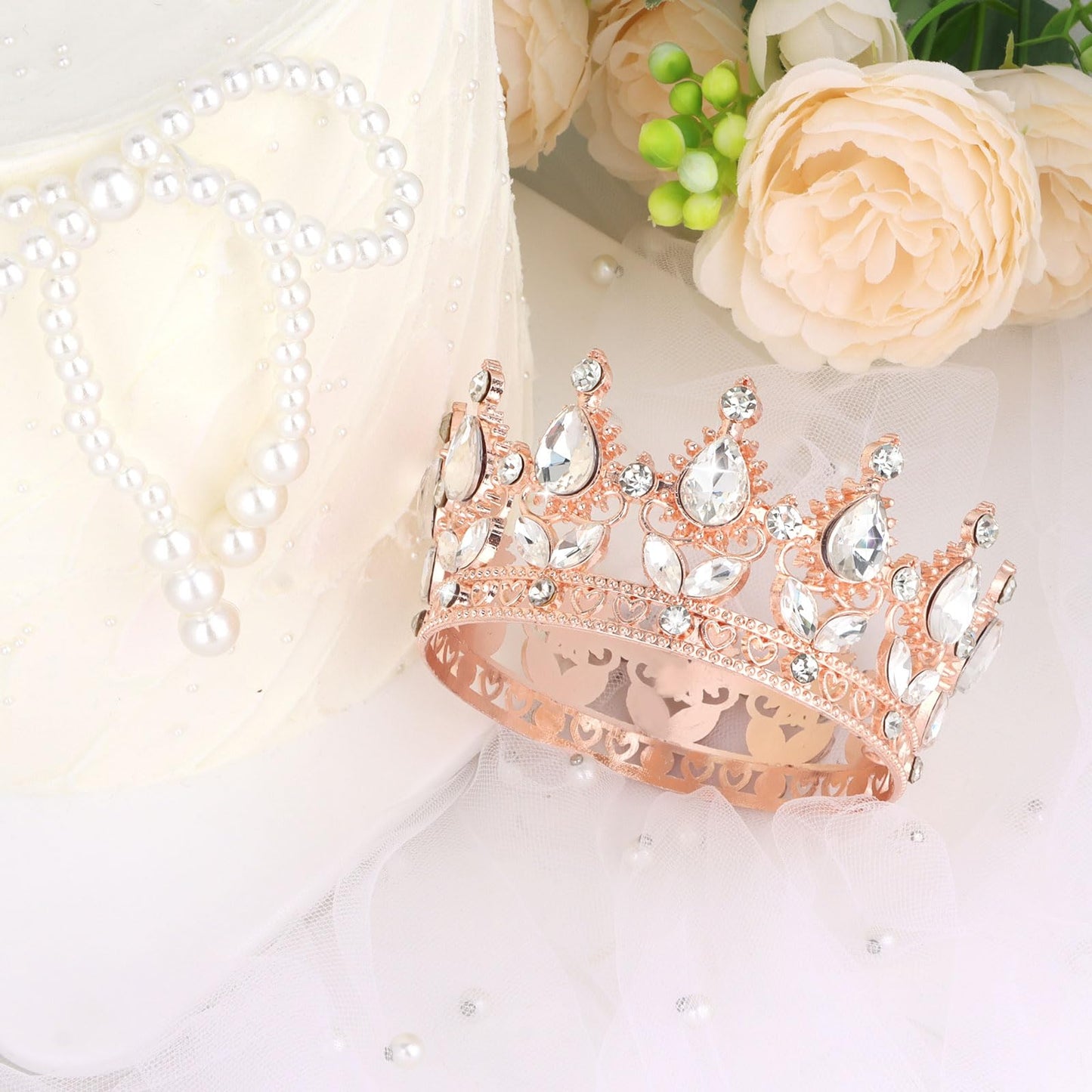 YARIEW Small Wedding Rhinestones Cake Topper Birthday Crown