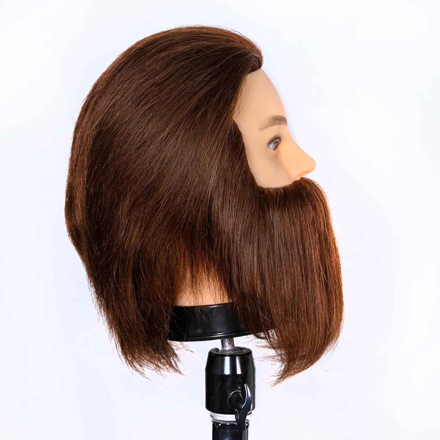 Male Mannequin Head 100% Human Hair Mannequin Head Cosmetology Mannequin Head with Stand Mannequin Head Human Hair Doll Head (Brown with beard)