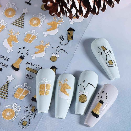 Christmas Nail Stickers, Winter Nail Decals 3D Self-Adhesive Red Green Snowflake Bell Xmas Tree Reindeer Winter Nail Design Holiday Nail Art Decoration for Women Girls(6Sheets)