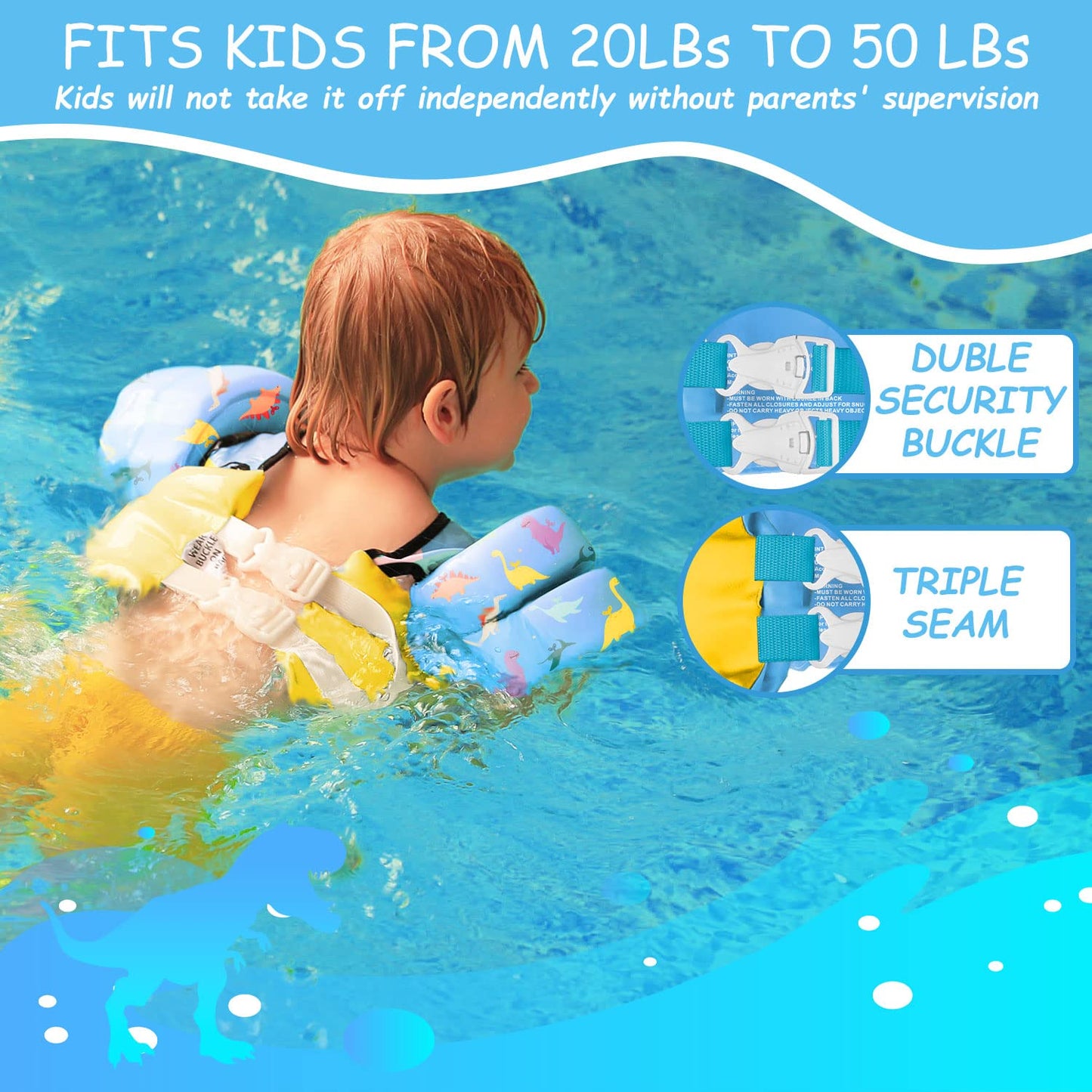 Chriffer Kids Swim Vest Life Jacket for 22-66 Pounds Boys and Girls, Toddler Floaties with Shoulder Harness Arm Wings for 2,3,4,5,6,7 Years Old Baby