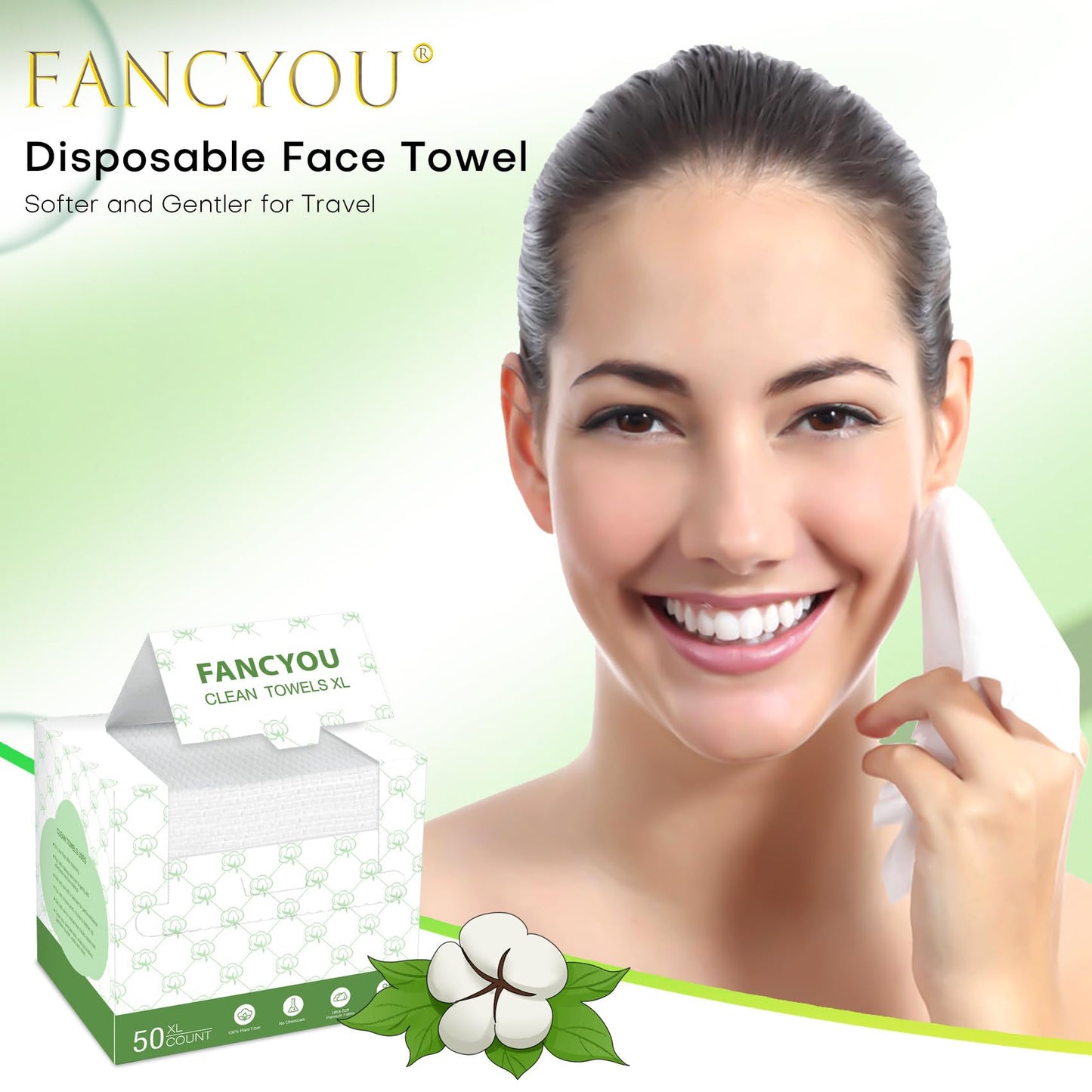 Fancyou Disposable Face Towel, Super Soft Clean Towels XL, Thicken Daily Facial Tissues, Large Makeup Remover Dry Wipes for Sensitive Skin, Facial Clean Cloths 10"×12"(100 Count & 2 Pack)