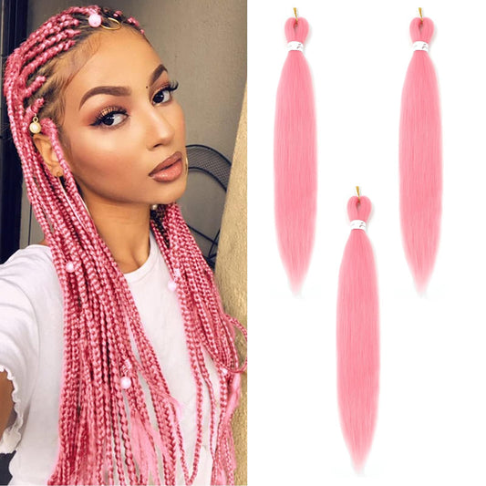 Braiding Hair Pre Stretched - 3 Packs Prestretched Braiding Hair 26 Inch Ombre Braiding Hair Itch Free Pink Yaki Synthetic Hair Extension for Braids (26 Inch(3Packs), Pink)