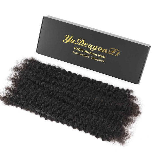 Afro Kinky Curly Human Hair Bulk for Permanent Micro Locs/Twists/Braids/Repair Locs Afro Kinky Curly Bulk Human Hair 12-Inch 50g/bundle Nature Black Color (1B, 12inch)