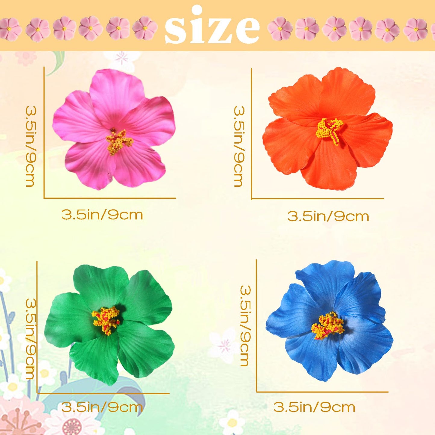 Hawaiian Flower Hair Clips for Women Pink & Orange & Green & Blue Hair Clip Fashion Artificial Flower Clips Summer Hair Accessories for Vacation Beach Party 4PCS