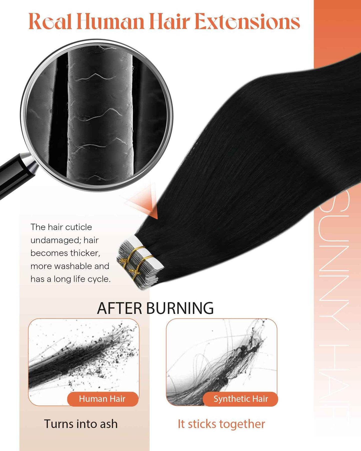 Sunny Hair Tape in Hair Extensions Human Hair 22inch Hair Extensions Real Human Hair Tape in Extensions for Women Jet Black Invisible Remy Hair Natural Straight Skin Weft Double Sided Tapes 20Pcs 50g