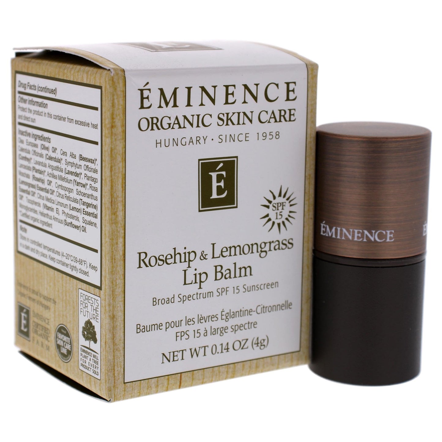 Eminence Organic Skincare Rosehip & Lemongrass Lip Balm SPF 15, 0.14 Oz, 24 Count