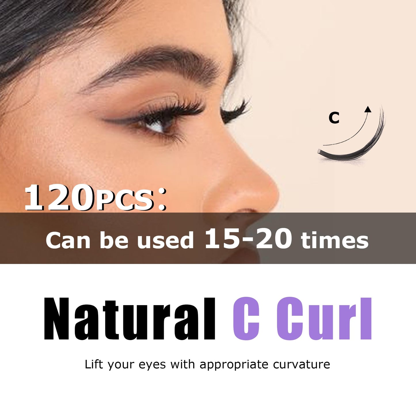 GAQQI Lash Clusters, Eyelash Clusters 120PCS C Curl Individual Lashes, Wispy Cluster Eyelash Extension 10mm Only, Natural Looking Cluster Lashes （GQ20, C Curl, 10mm)