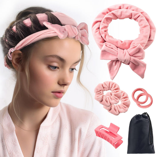 Dafeng Heatless Curling Rod Headband, 70" Soft Hair Curlers to Sleep In Overnight Curls Headband, No Heat Curls with Clips and Scrunchies, Hair Curlers to Sleep in No Heat Curling Rod Headband