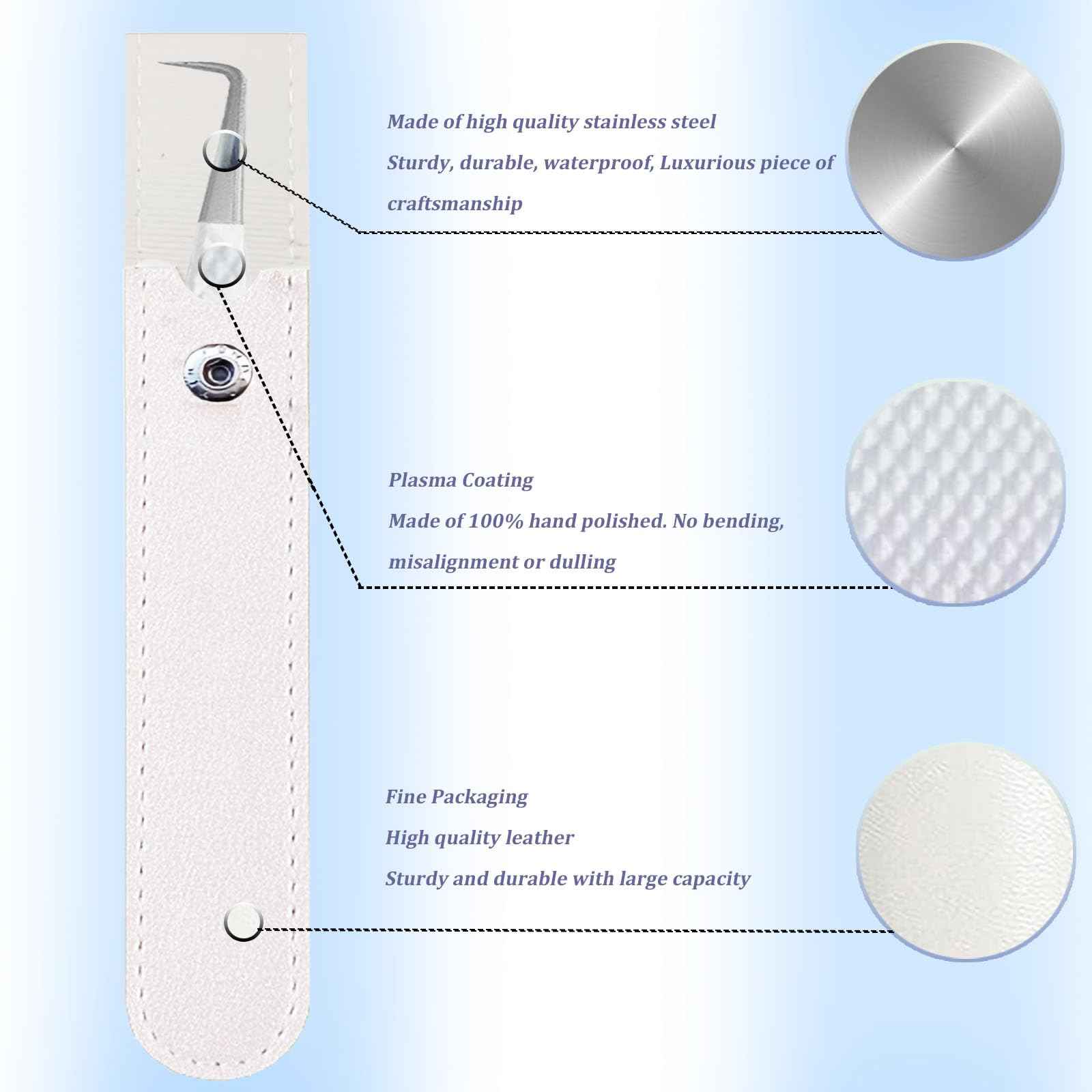 Lash Tweezers For Eyelash Extensions Fiber Tip Lash Tweezers For Women Precision Tweezers Professional Craft Tweezers, Fiber Tip Japanese Steel (White-90 Degree)