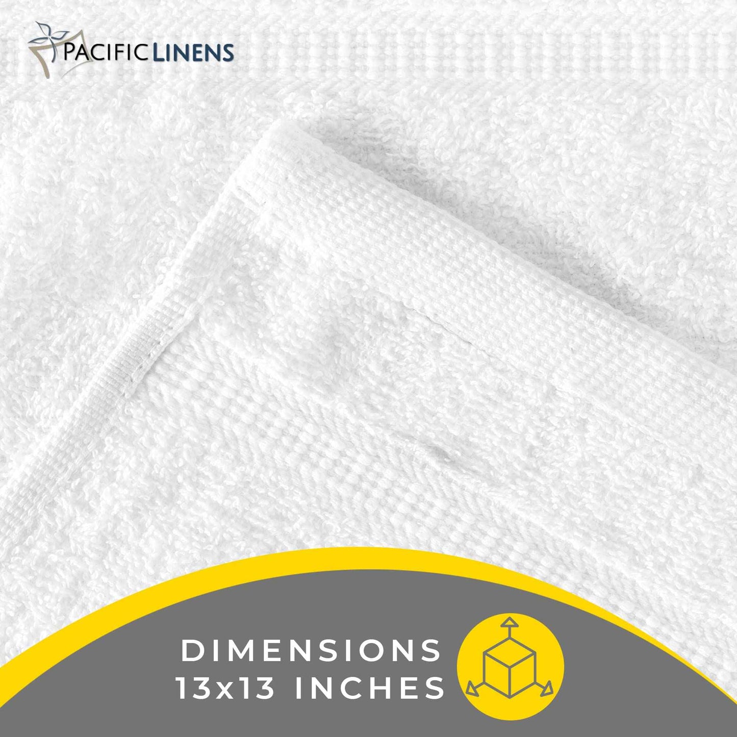 Pacific Linens Washcloths Towels, 100% Cotton, 13x13 inch Face Fingertip Towel for Bath and Kitchen Use - Wash Cloths, 12PK