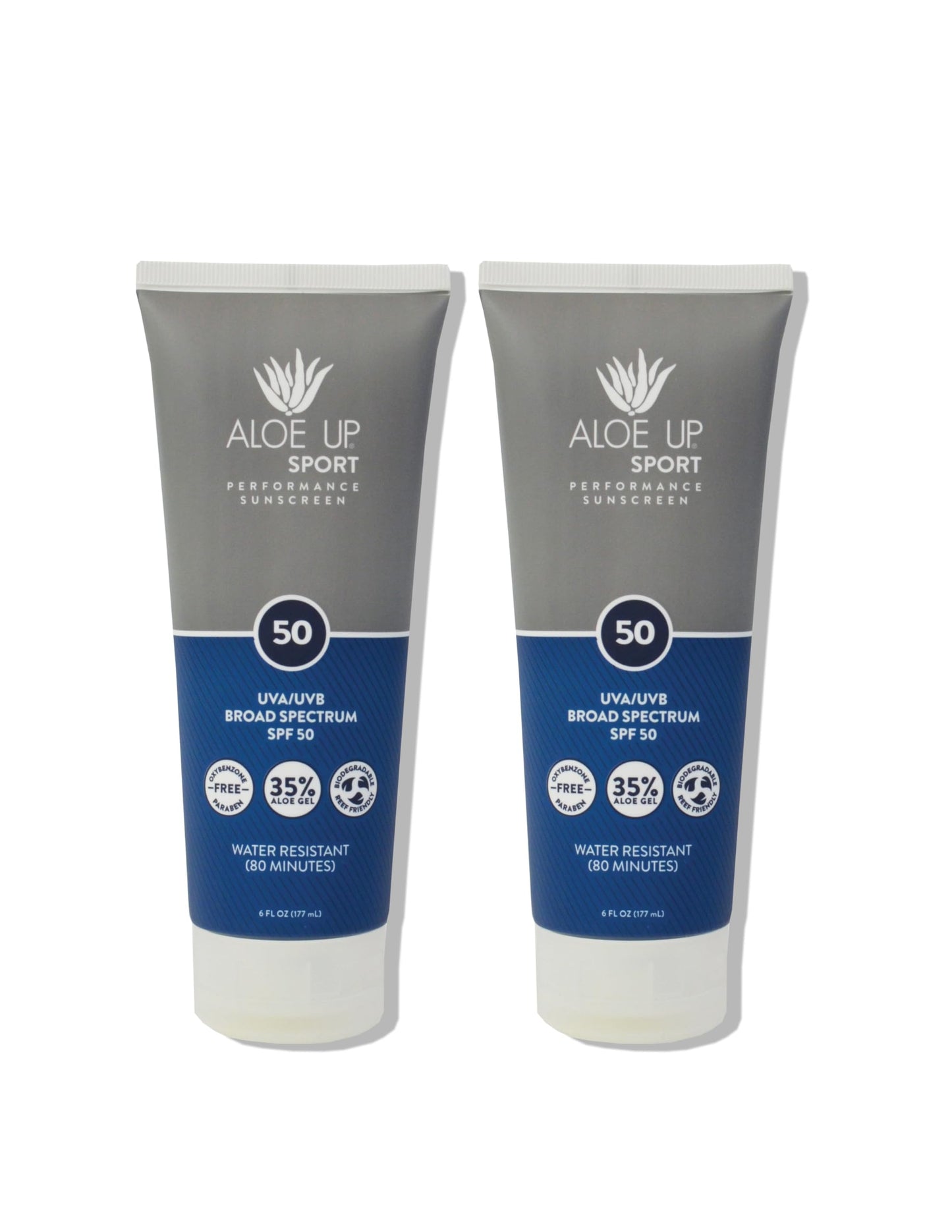 Aloe Up Sport Sunscreen Lotion SPF 50 - Broad Spectrum UVA/UVB Sunscreen Protector for Face and Body With Hydrating Aloe Vera Gel Non-Greasy No White Cast Reef Safe Fragrance Free - 6 Oz- 2 pack