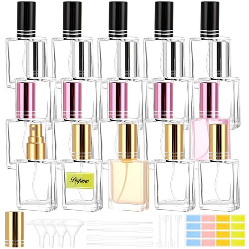 ZhouBoat 20 Pack 15ml Perfume Bottles Empty Refillable, Multicolor Portable Glass Atomizer Mini Perfume Bottles with Sprayer Droppers and Funnels for Travel,Decants,Cologne DIY