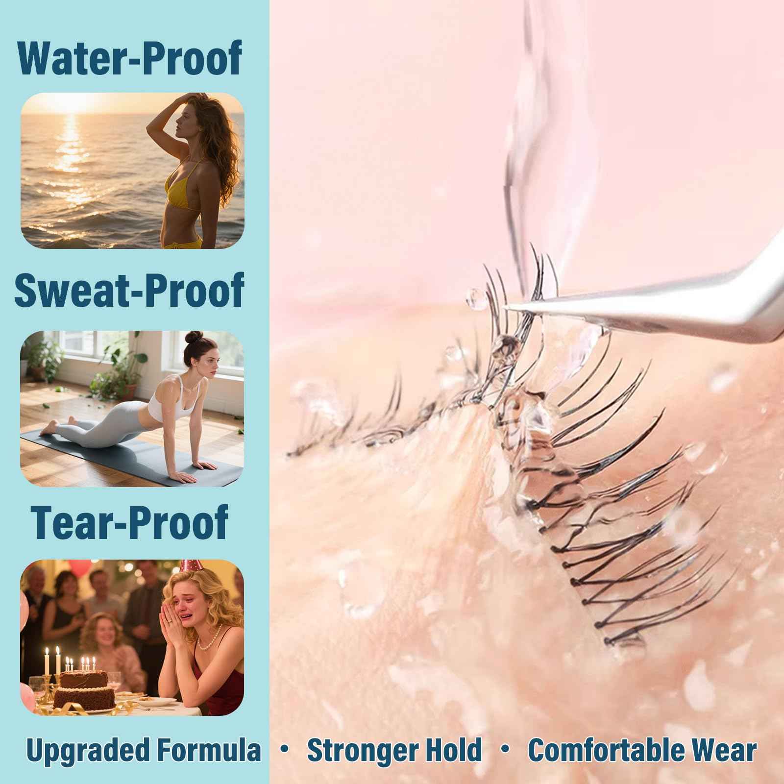 Ultra-Soft Waterproof Lash Clusters Kit - Invisible Clear Lash Band, Latex-Free Black Lash Glue for Sensitive Eyes, DlY Hybrid Fluffy Wispy Cluster Lashes(3D Effect VogueFlora Lash Kit 8-16mm D Curl)