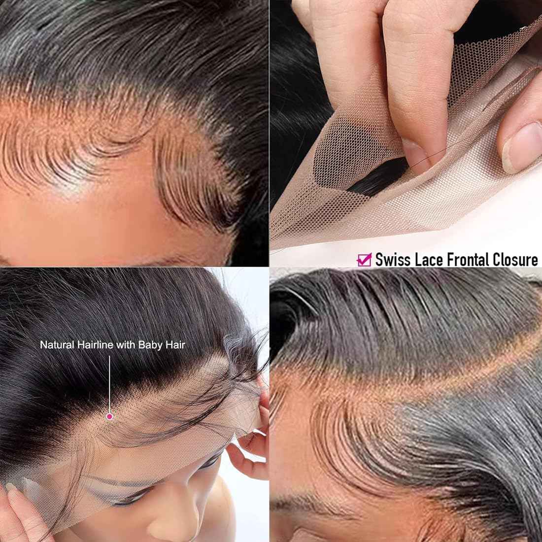 13x4 Lace Frontal Closure Body Wave Ear to Ear 16 Inch Brazilian Virgin Human Hair Closure Free Part 180% Density Hair Extensions Pre Plucked Natural Black 180% Density (13 x 4 Body Wave, 16 inch)