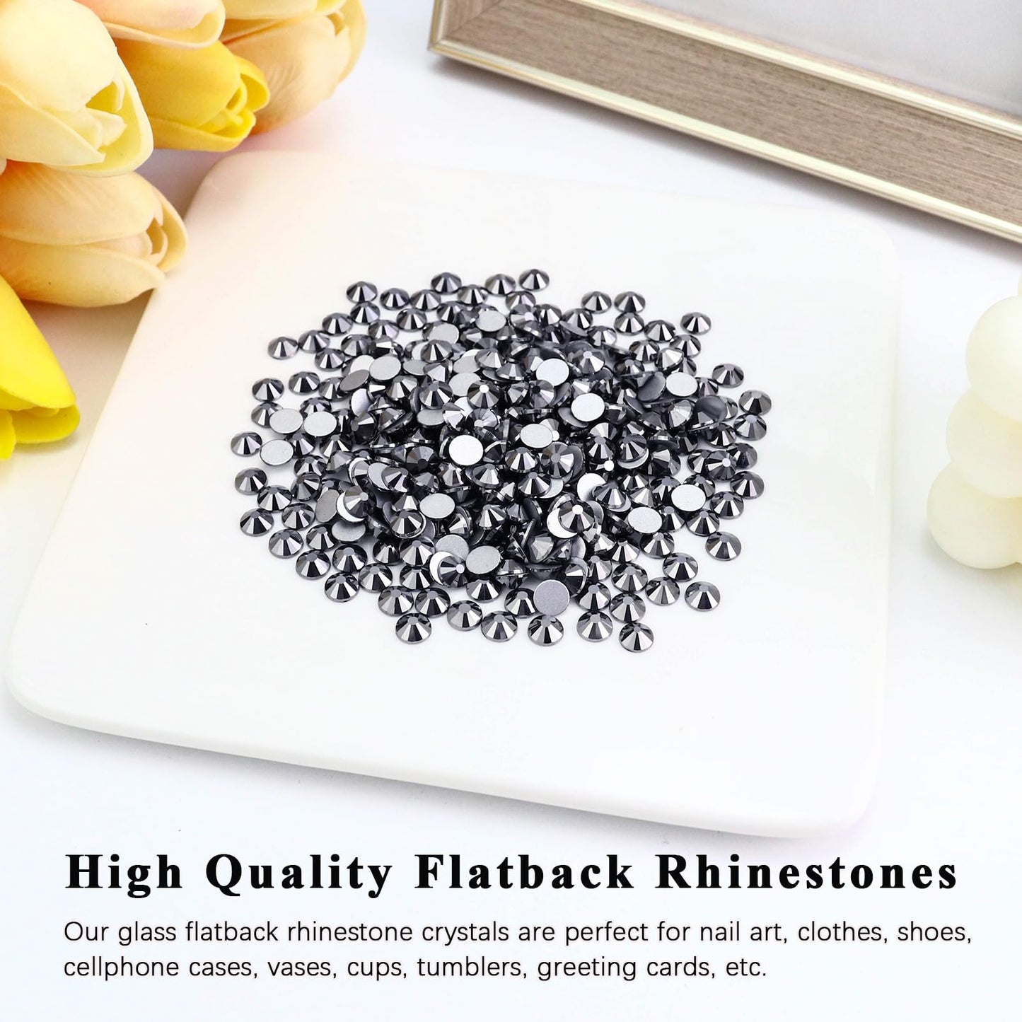 Briskbloom 1440PCS 20 Flatback Crystal Rhinestones Round Gems for Nail Art and Craft Clothes Glue Fix, Mine Ash (4.6-4.8mm)