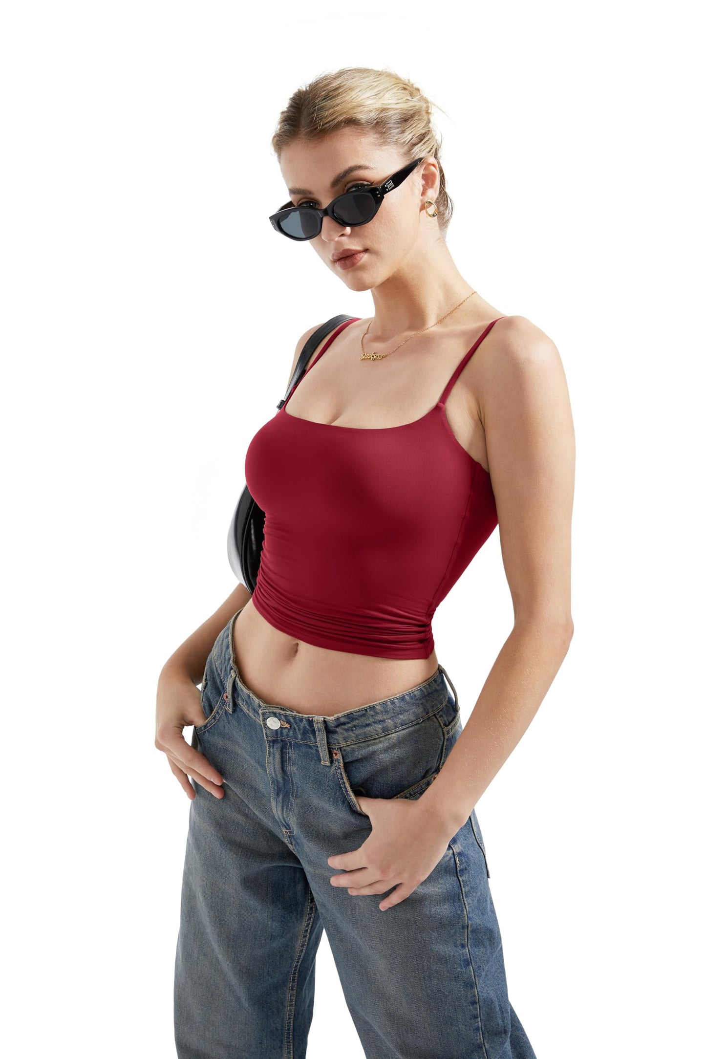 SUUKSESS Women Sexy Square Neck Tank Top Summer Y2K Going Out Tops Casual Sleeveless Basic Cami Shirts (Wine Red, XS)