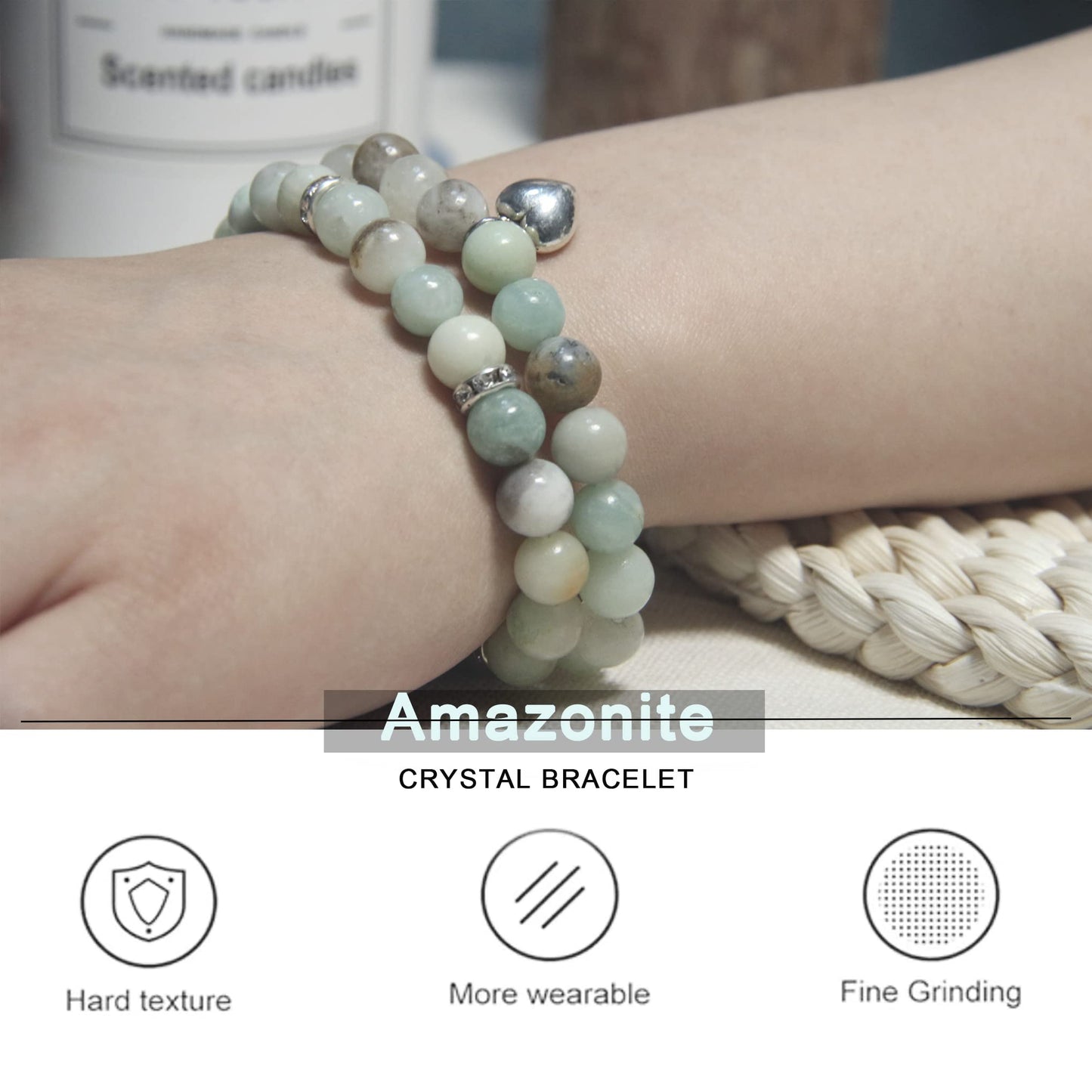 Healing Bracelets for Women - Amazonite Bracelet - Healing Prayers Crystal Bracelet, 8mm Natural Stone Anti Anxiety Stress Relief Yoga Beads Get Well Soon Gifts