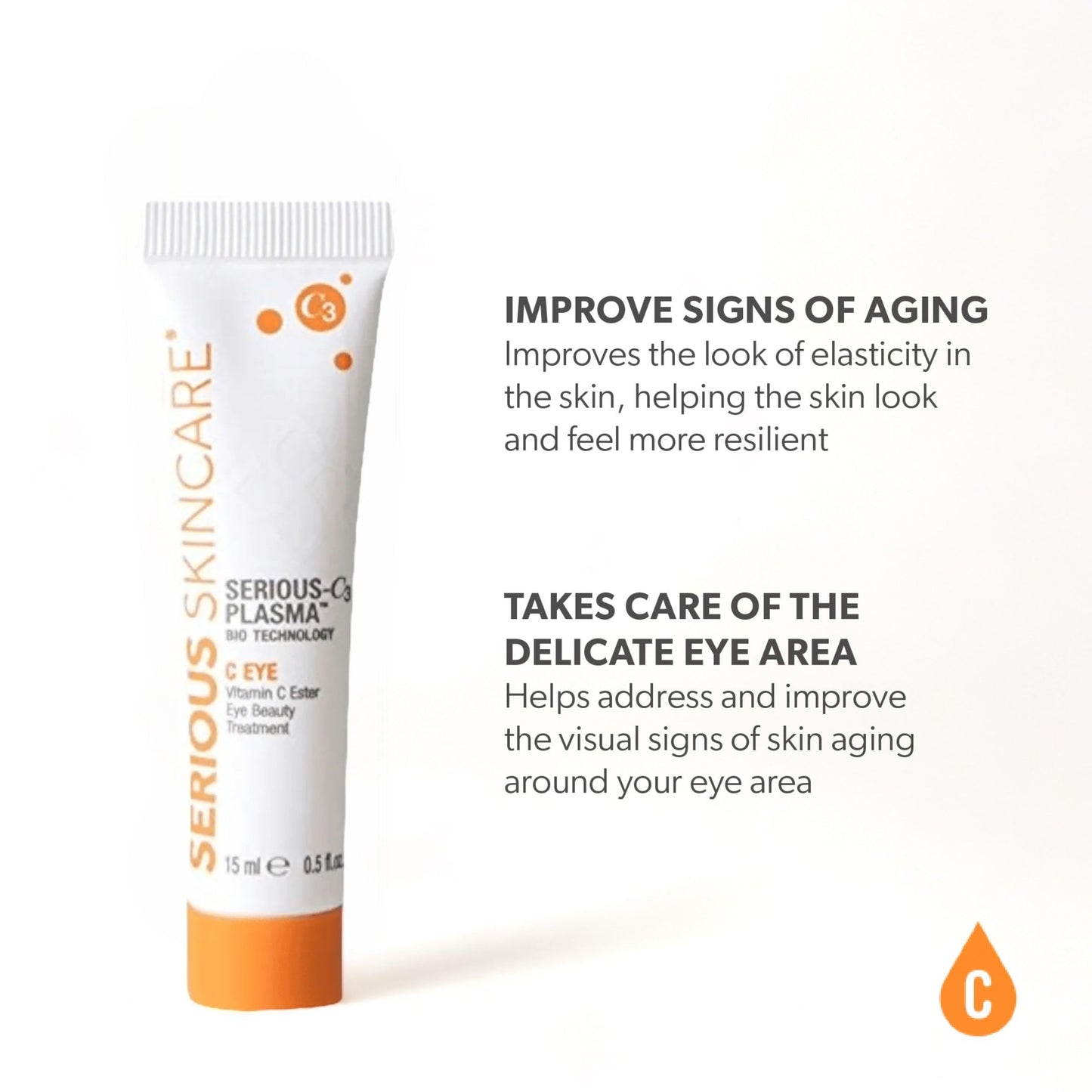 Serious Skincare - Vitamin C Eye Beauty Treatment Gel - Hyaluronic Acid & Collagen - For Undereye Lines, Wrinkles, Dark Circles - Hydrating & Soothing - C3 Plasma C Ester Biotechnology 0.5 oz.