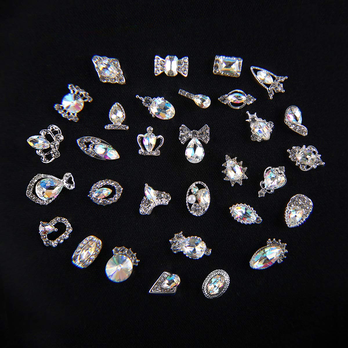 48pcs Rhinestones for Nails, Nail Diamonds Glass Crystal AB Metal Gems Jewels Stones for 3D Nails Art Decoration