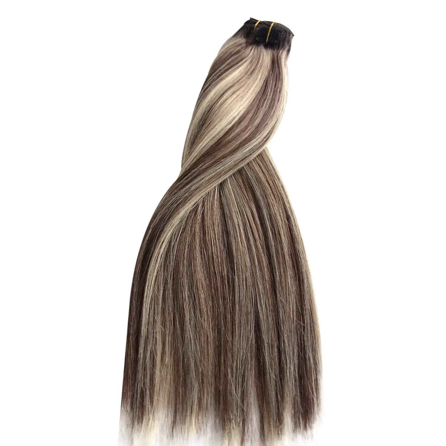 Clip in Hair Extensions18Inch Full Head 100% Brazilian Remy Human Hair Ombre Colored #2 Dark Brown and #6 Light Brown Fading to #60 Platinum Blonde Soft Silky Straight for Women 8Pcs 20clips 140g