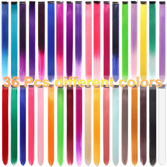 36 Pcs Colored Hair Extensions Colorful Clip in Hair Extensions 22 inch Synthetic Straight Hair Extensions for Kids Girls Women