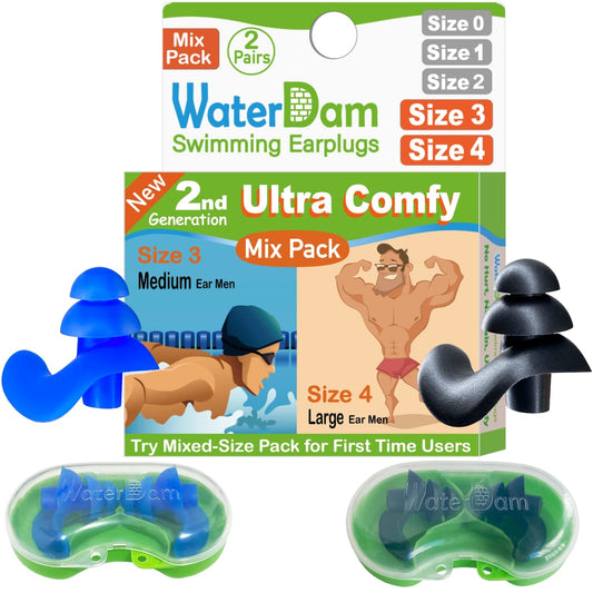 WaterDam Swimming Ear Plugs Great Waterproof Ultra Comfy Earplugs Prevent Swimmer's Ear