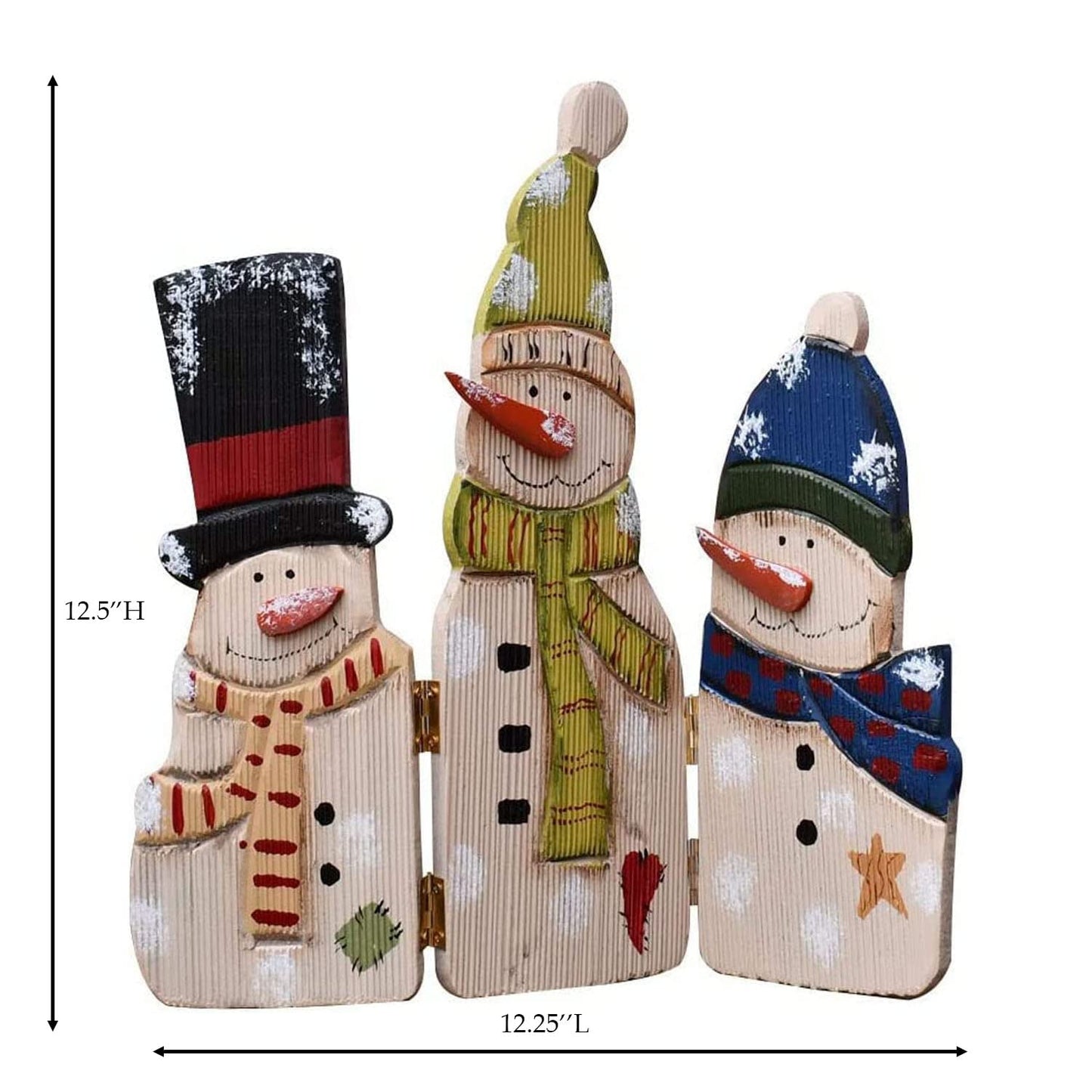 Grace Home Rustic Wood Folding Snowman Screen Christmas Ornament Tabletop Mantel Centerpieces Decorations Porch Table Top Indoor Christmas Decor 12" H