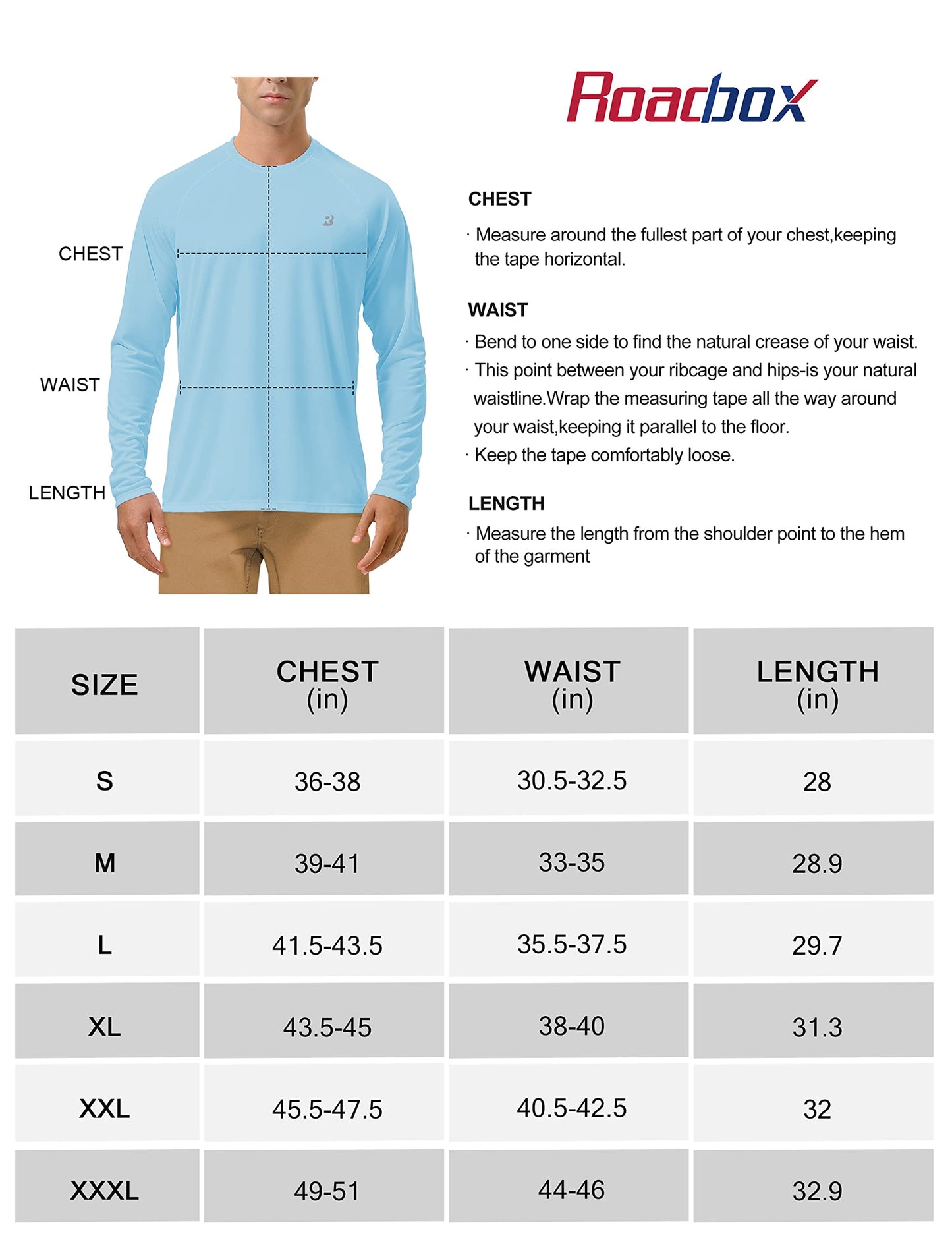 Roadbox Mens UPF 50+ UV Sun Protection Shirts Outdoor Long Sleeve SPF Diving Rash Guard for Fishing Hiking Swimming Blue