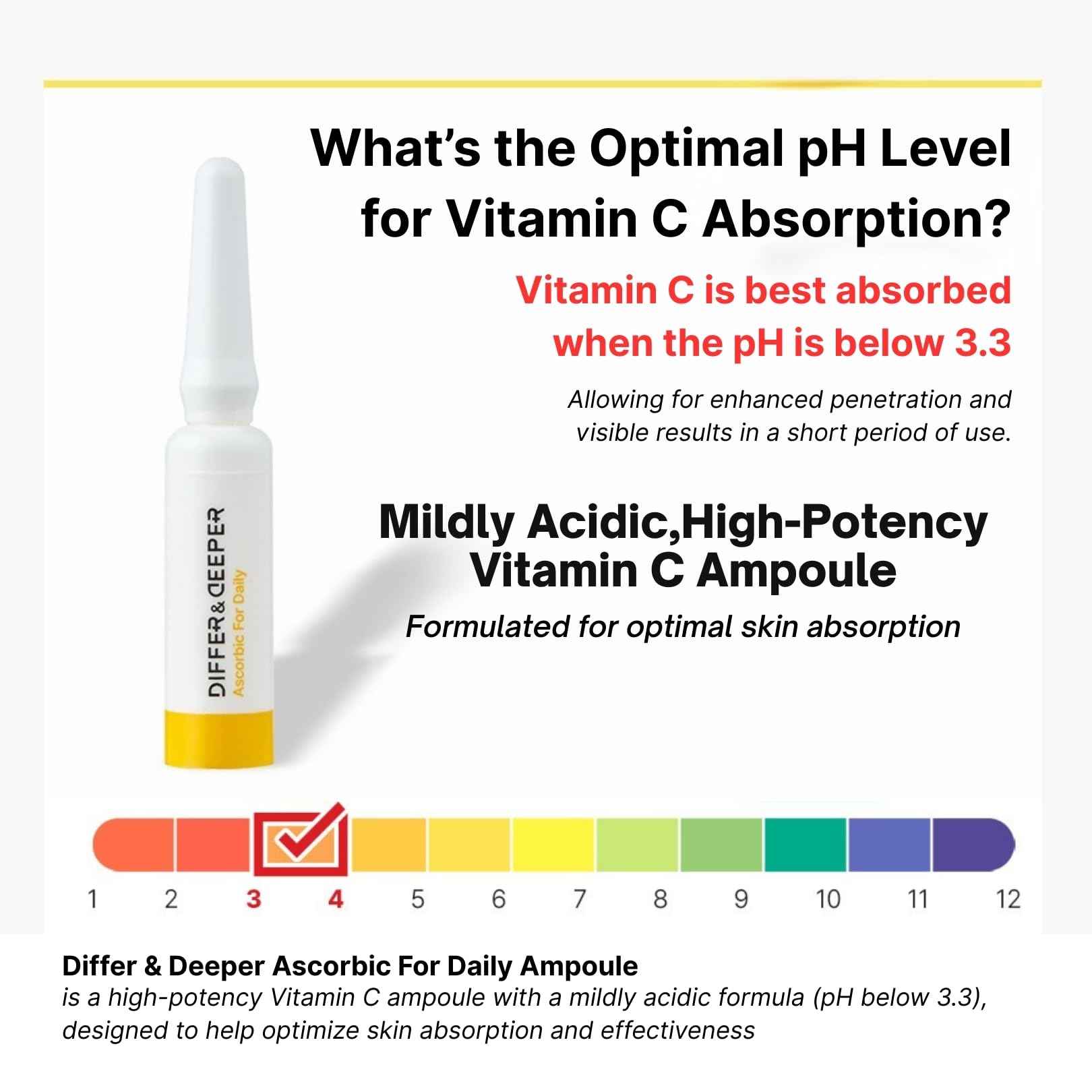 Differ & Deeper Ascorbic For Daily Ampoule – 20% Pure Vitamin C Serum Lightweight Formula | K-Beauty Skincare Ampoules (7 x 2ml)