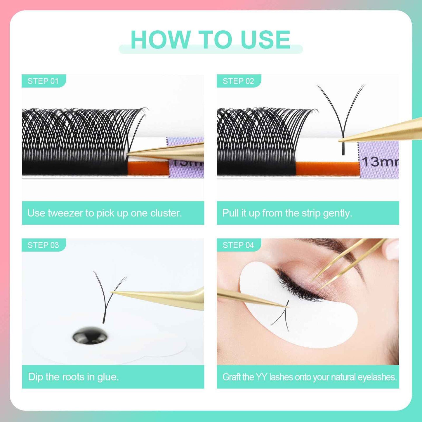 NAGARAKU 5 Trays yy Eyelash Extensions y lash 0.07mm D curl 11/12/13/14/15mm in 1 pack Premade 4D Easy Fan Russian Volume Cluster Faux Mink Matte Black 12 rows