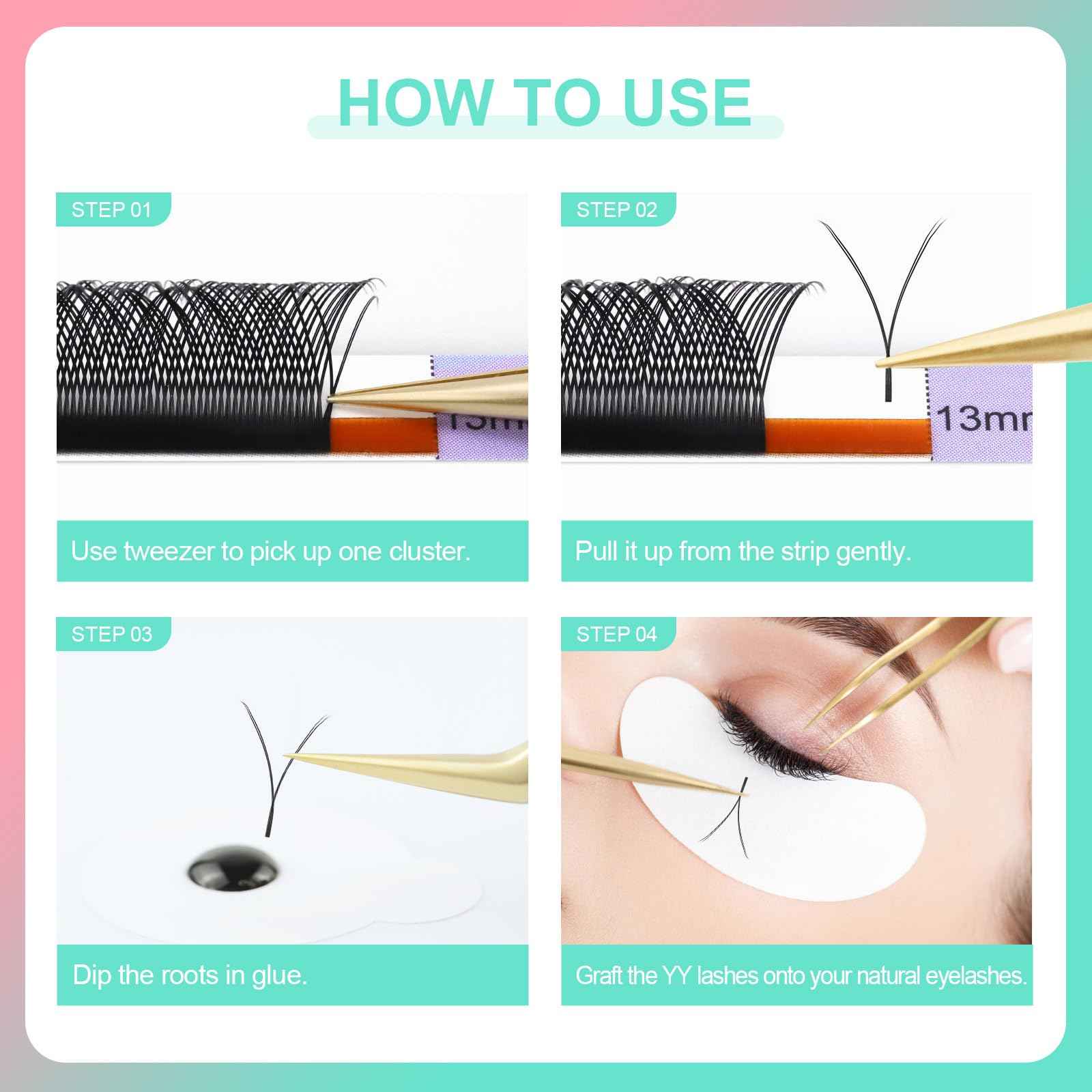 NAGARAKU 5 Trays yy Eyelash Extensions y lash 0.07mm D curl 11/12/13/14/15mm in 1 pack Premade 4D Easy Fan Russian Volume Cluster Faux Mink Matte Black 12 rows