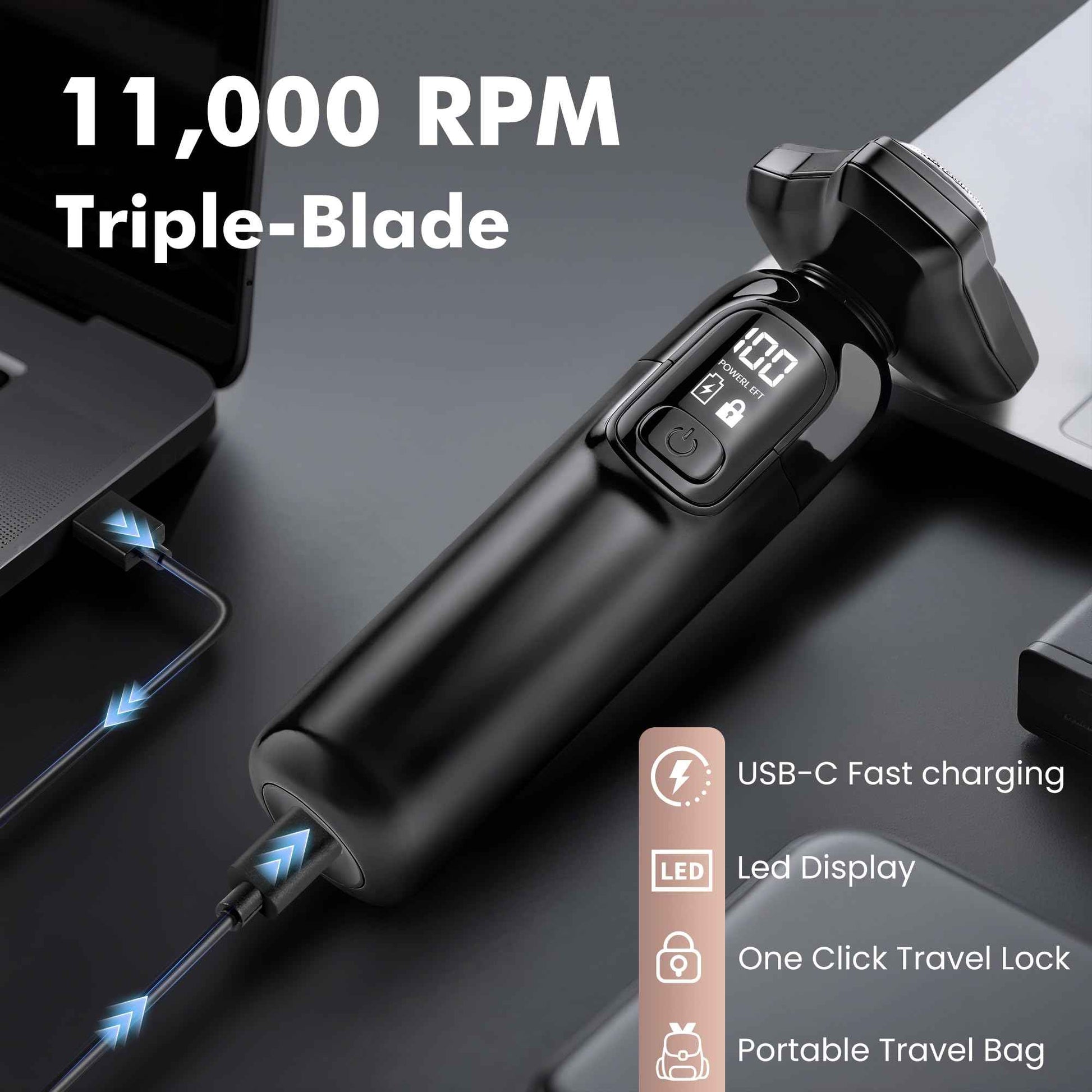 Electric Razor for Men Flynth 3-in-1 Cordless Shaver 3-Blade Rotary Shavers Wet/Dry for Beard Nose & Face, IPX7 Waterproof Fast Charge Travel Trimmer Grooming Set