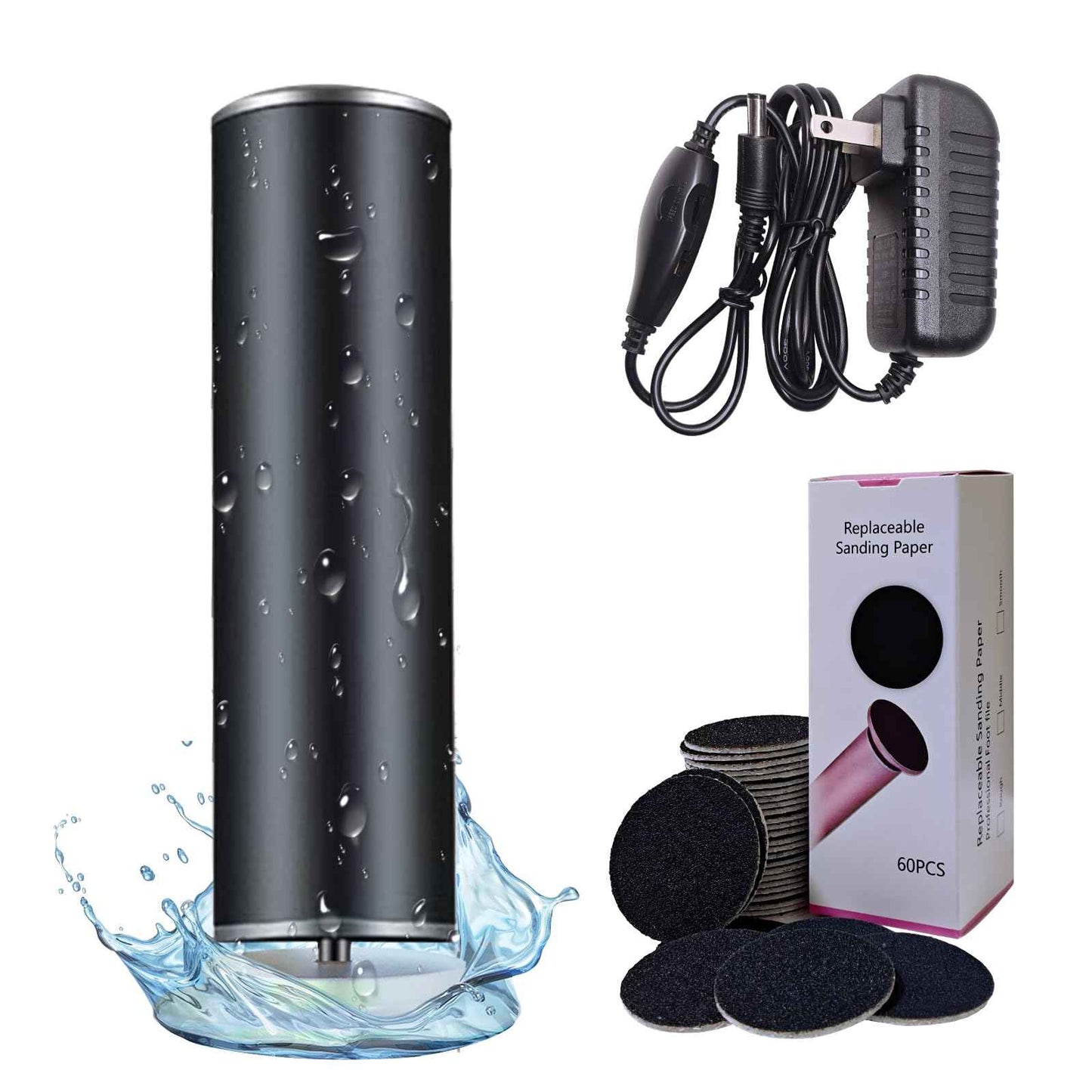 Dermave Electric Foot Callus Remover with 60 Refills – Electric Pedicure Tool for Cracked Heels, Seniors & Home Spa – Instantly Removes Dead Skin, Easy Operation, Adjustable Speed (Black)