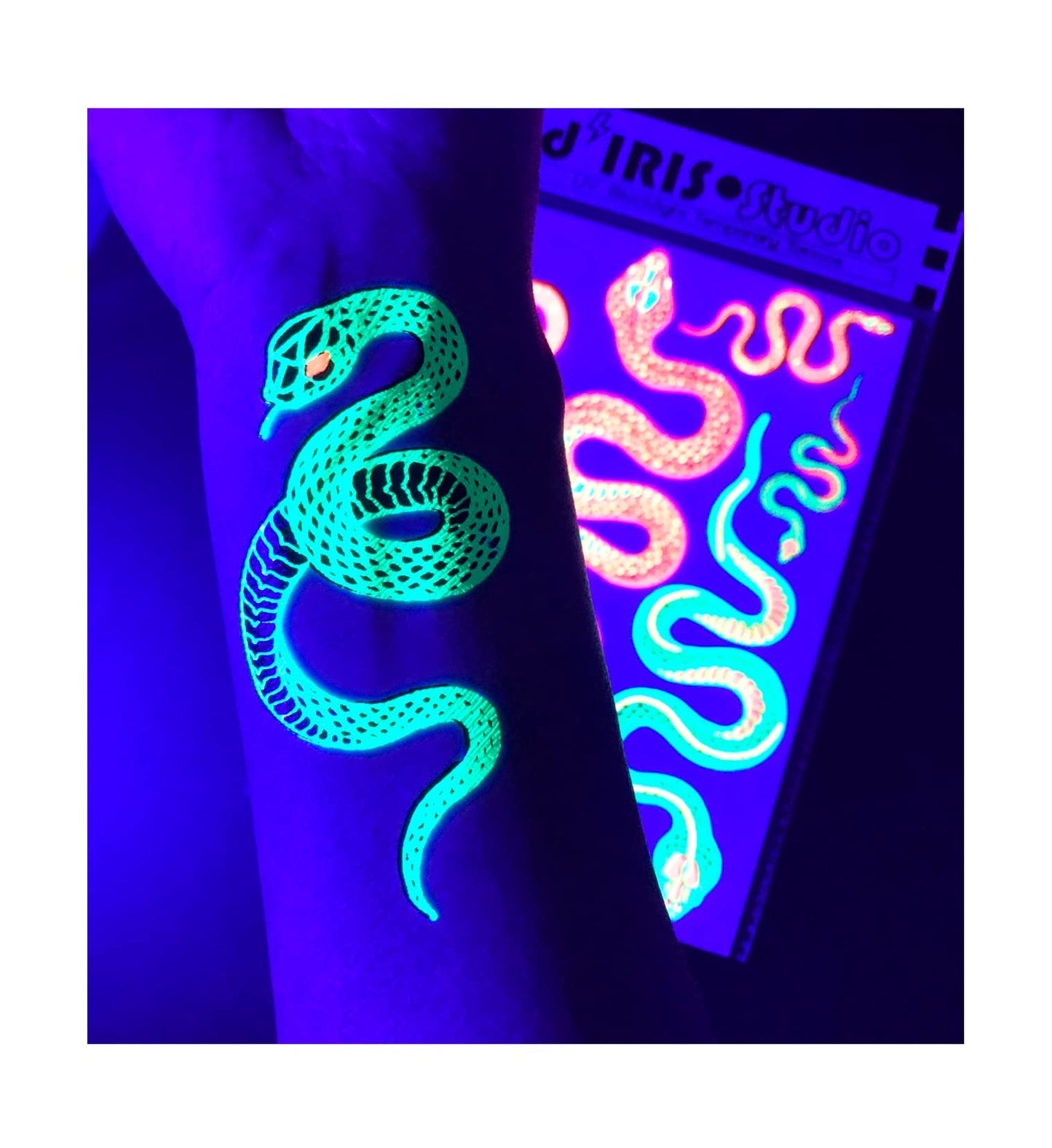 Blacklight Glow Party Temporary Tattoo-1 Sheet - Cobra