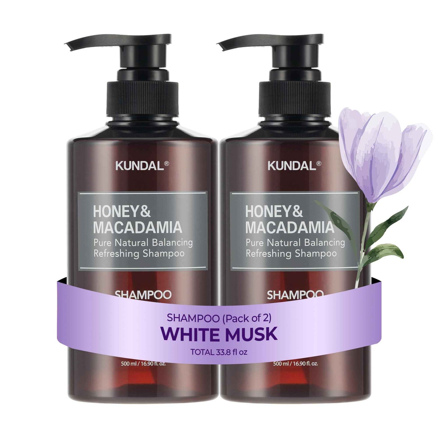 KUNDAL Honey & Macadamia Natural Shampoo [White Musk] Korean Hair Care Shampoo Damage Repair Strengthen, Nourish, with Argan Oil, Free Paraben & Sulfate 16.9 fl oz (Pack of 2),Stocking Stuffers