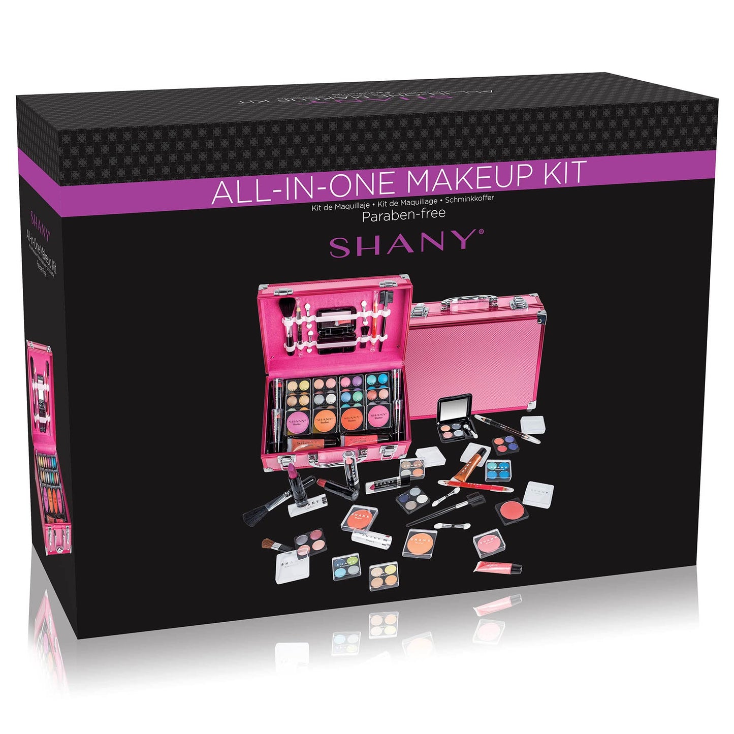 SHANY Carry All Makeup Train Case with Pro Makeup Set, Makeup Brushes, Lipsticks, Eye Shadows, Blushes, Powders, and more - Reusable Makeup Storage Organizer - Premium Gift Packaging - Black