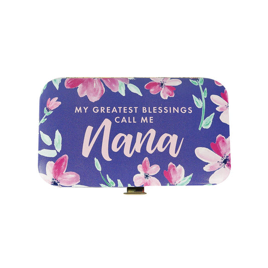 Mary Square Greatest Blessings Call Me Nana Floral Blue 4 x 3 Vegan Leather Manicure Kit Set