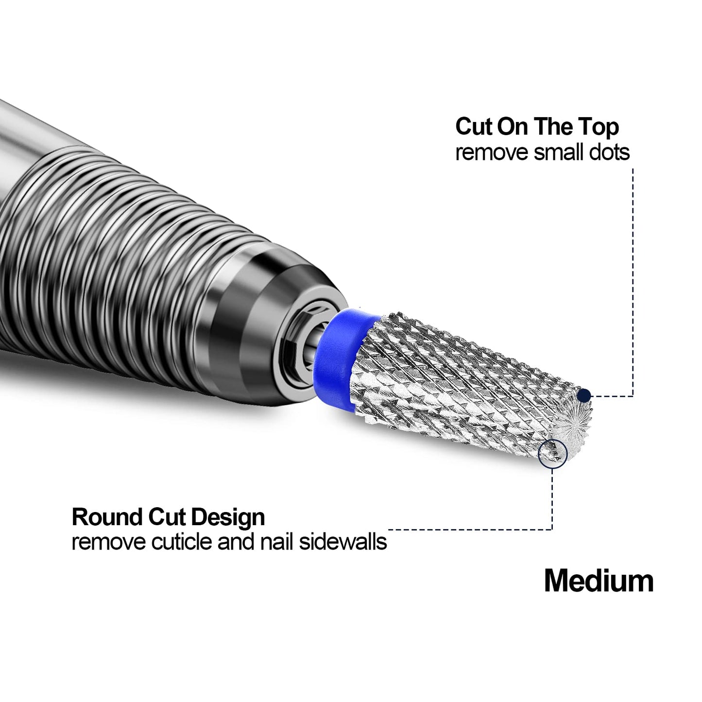 Tungsten Nail Drill Bits 5 in 1 Carbide Nail Drill Bits for Acrylic Hard Gel Cuticle Remove 3/32'' Universal Bits for Efile Nail Drill Machine Manicure Pedicure Salon (Silver Medium Cross Cut)